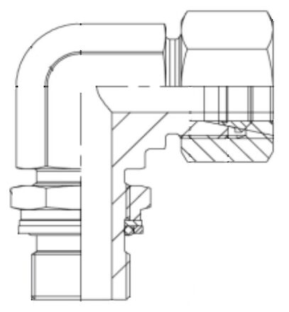 Snijringverbinding 24° - DIN 2353 - 90° instelbare knie-inschroefkoppeling met borg moer - serie Licht