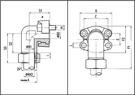 SAE-90° flange Adaptor 24° din 3901 - forged product photo