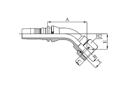 Interlock slangpilaar, 45° gebogen koppeling JIC Binnendraad 37° conus DKJ product photo