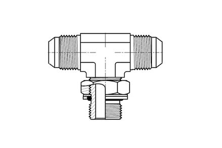 Hydrauliek adapter - Verloop T-stuk instelbare JIC male 74° conus (SAE J514)/BSP male O-ring Boss type (ISO 1179-3) product photo