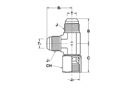 Adapter Hydrauliczny - Trójnik L 2x MĘSKI JIC/ ŻEŃSKI JIC - z nakrętką product photo