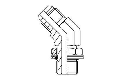 Hydrauliek adapter - 45° gebogen instelbare verbindingskoppeling knie male JIC/male BSP - met O-ring en retaining ring
