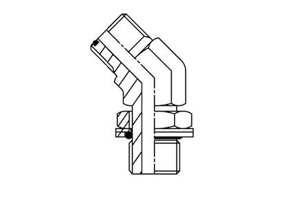 Adapter hydrauliczny - Kolano Nastawne 45° MĘSKIE ORFS na MĘSKIE BSP w korpus - z O-Ringiem i podkładką product photo