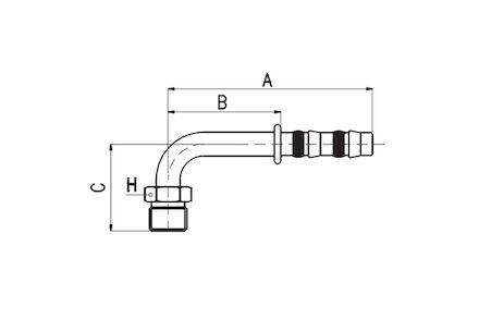 Koeling/airco slangkoppeling - male met O-ring 90° bocht