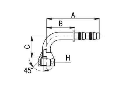 Koeling/airco slangkoppeling - 45° SAE female 90° bocht